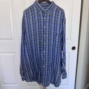 NWOT Ralph Lauren Men’s Long Sleeve Button Up Shirt 2XLT Blue Plaid 100% Linen